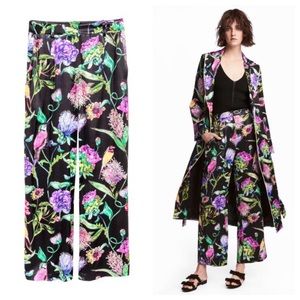 Wide Leg Satin Pants and Coat Kimono Set Small Floral